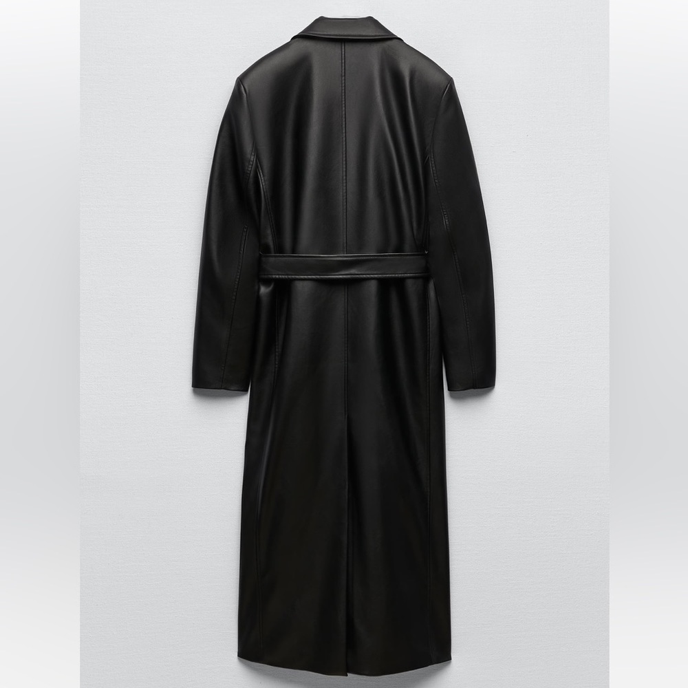 Zara FAUX LEATHER TRENCH COAT. Black. Sizes S, M. New with Tags. - Picture 8 of 11